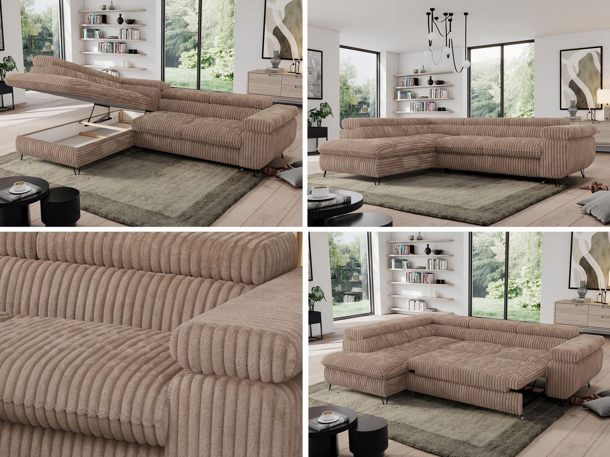 ECKSOFA PEDRO L Braun Cord - Links Seite - Schwarz/Braun, Textil/Metall (208/273cm) - MKS
