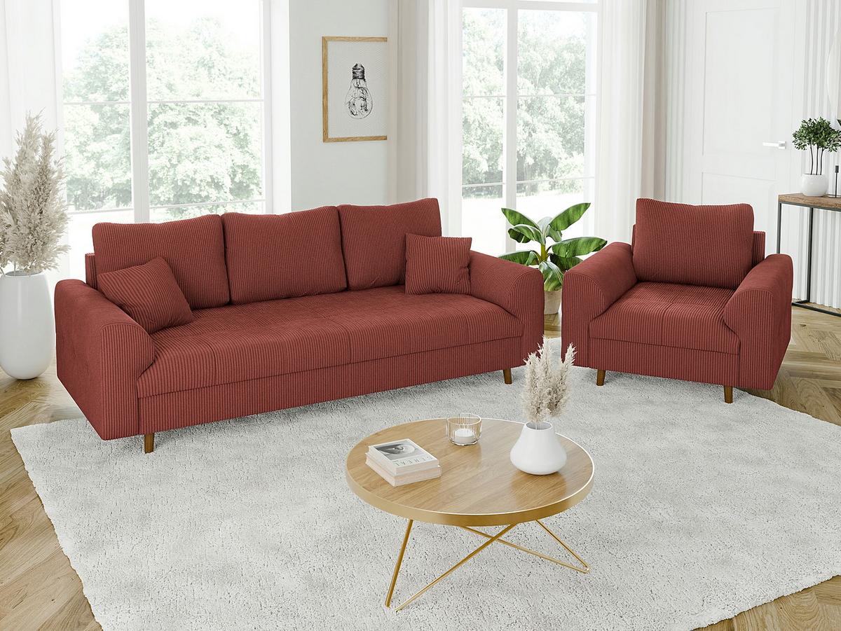 3-SITZER-SOFA Alma Terrakotta Cord - Terracotta/Braun, Holz/Textil (210/81/93cm) - S-Style Möbel