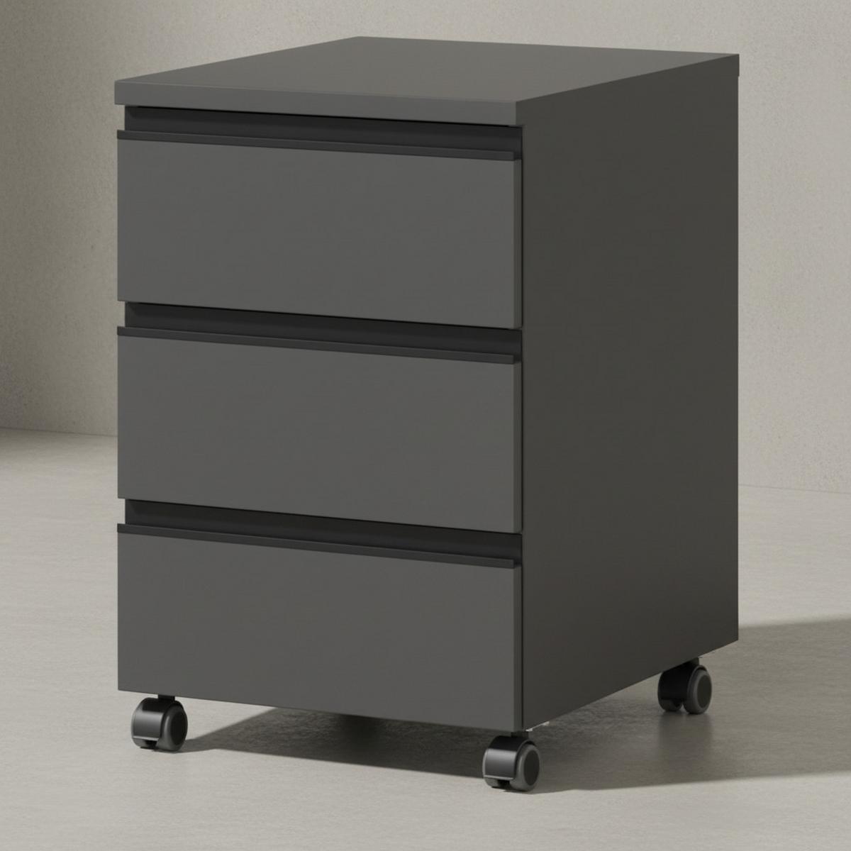 BÜROMÖBEL Set 2-teilig | Schreibtisch 140x80cm & Rollcontainer Graphit | Einstellbar 68-91 cm & Soft-Close - Schwarz, Holzwerkstoff/Metall (80/195/91cm) - KADIMA DESIGN
