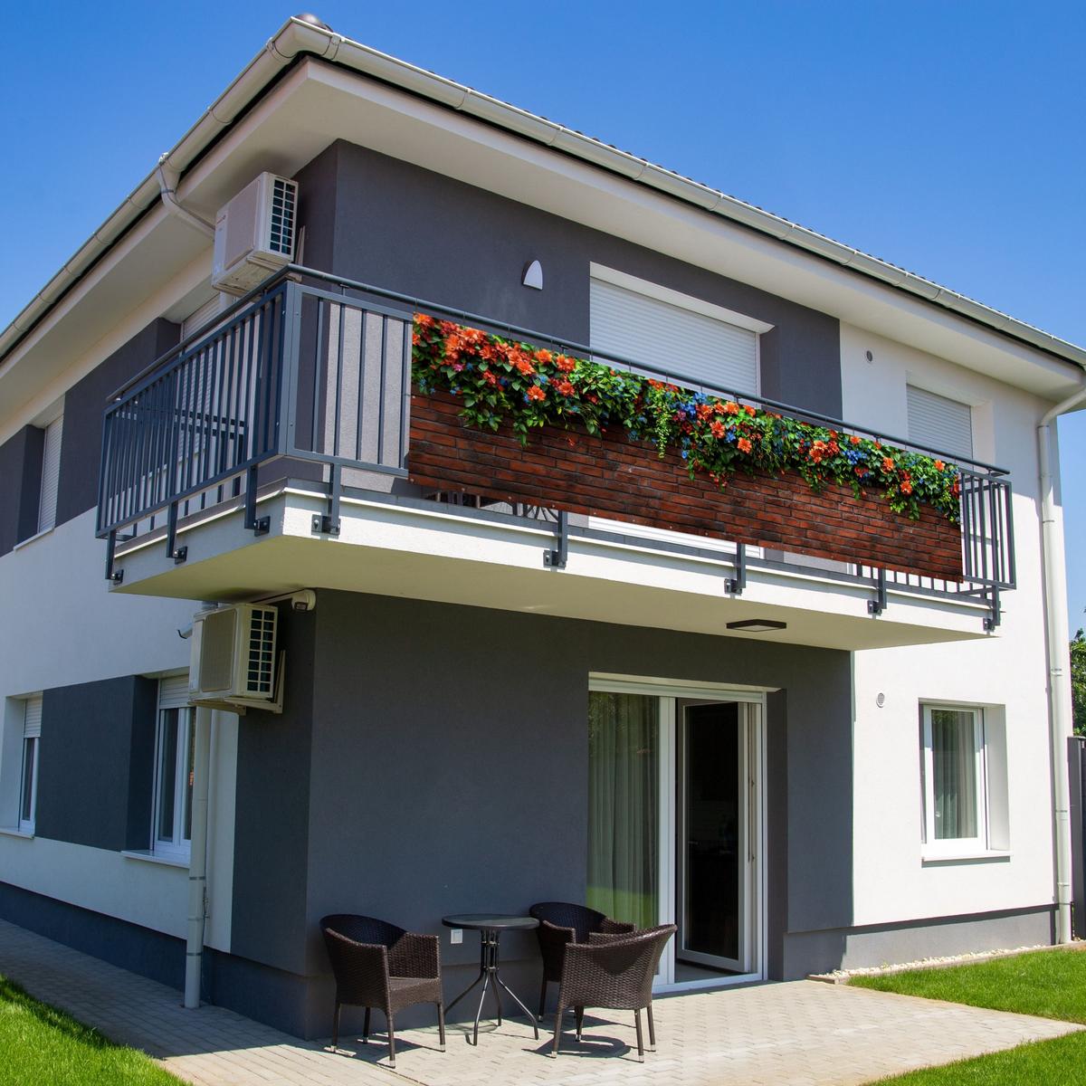 BALKON-SICHTSCHUTZ Blumen - Wand - Grün - Orange Deko XXL 500x120 cm - Rotbraun, Kunststoff (500/120cm) - MuchoWow