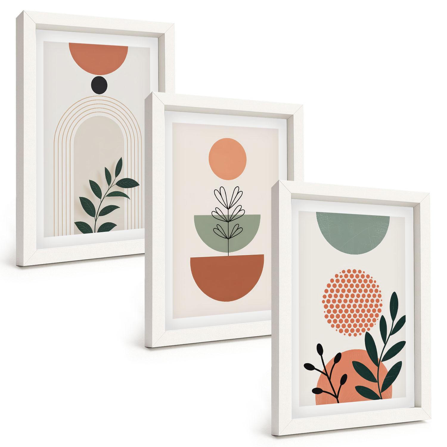 BILDER SET 3er Set - 20x30 cm Weißer Rahmen - Moderne Pflanzenmotive - Weiß, Kunststoff (20/30cm) - TULUP