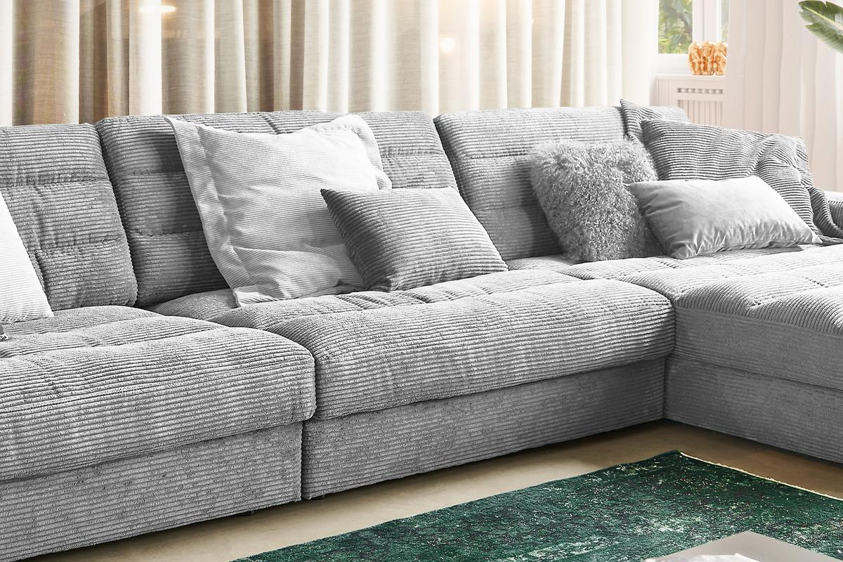 ECKSOFA XL LANA Hellgrau Cord - Hellgrau/Schwarz, Textil (416/205cm) - KAWOLA