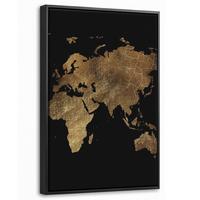 LEINWAND Bilder mit Rahmen - Weltkarte - Gold - Luxus - Erde - Schwarz - 40x60 - Goldfarben, Textil (40/60cm) - MuchoWow