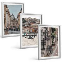BILDER SET 3er Set - 40x60 cm Silberner Rahmen - Die charmanten Straßen des Hafens der Stadt - Silberfarben, Kunststoff (40/60cm) - TULUP