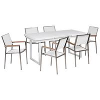 GARTENMÖBEL-SET 6-Sitzer Weiß Valcanetto/Grosseto - Silberfarben/Weiß, Metall - Beliani