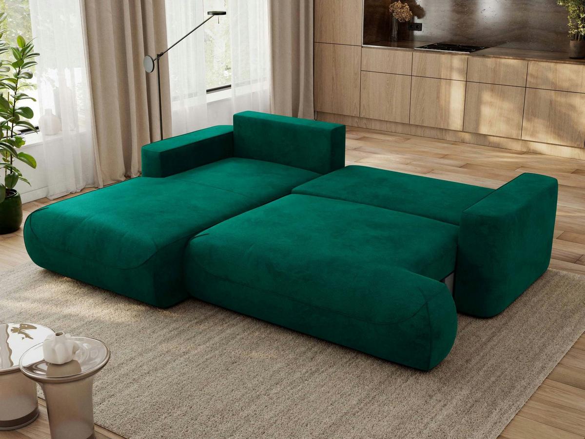 ECKSOFA OVO L Dunkelgrün Velvet - Links Seite - Dunkelgrün/Schwarz, Kunststoff/Textil (271/195cm) - MKS