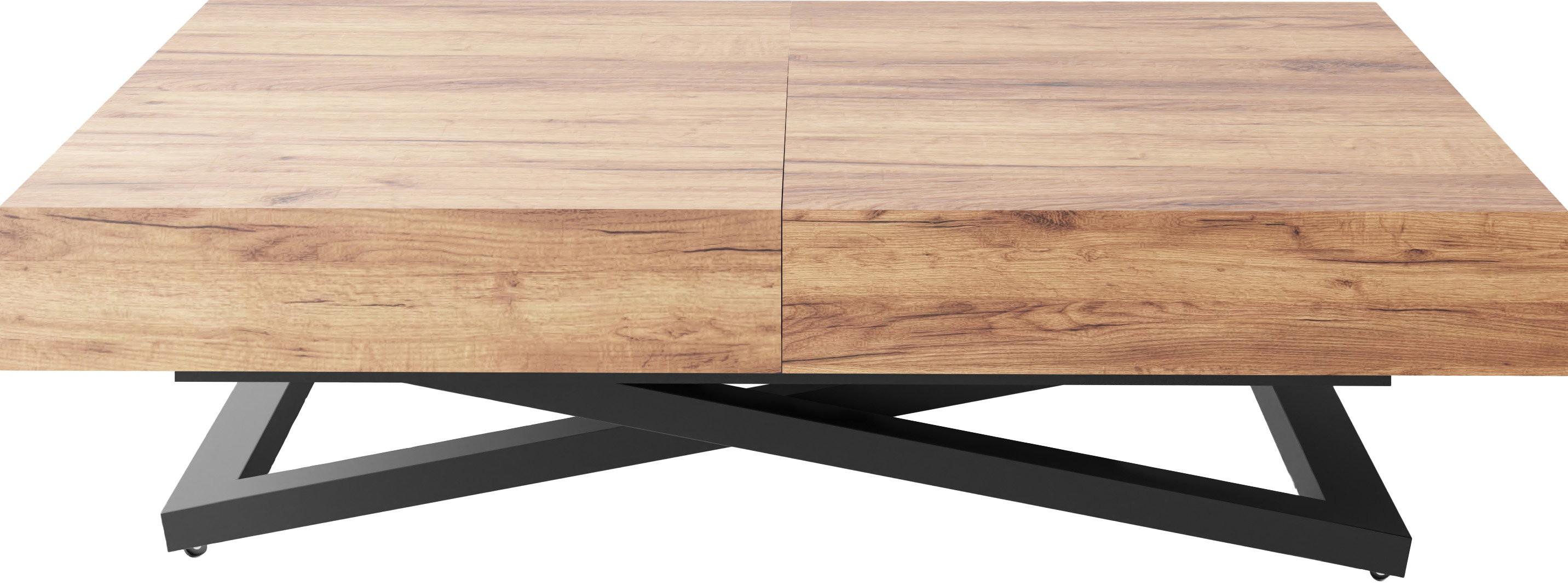 COUCHTISCH Cavetta U höhenverstellbar ausziehbar, Craft Eiche 120-200/80/27-76 cm - Eiche Wotan/Schwarz, Holzwerkstoff/Metall (80/200/76cm) - WFL GROUP