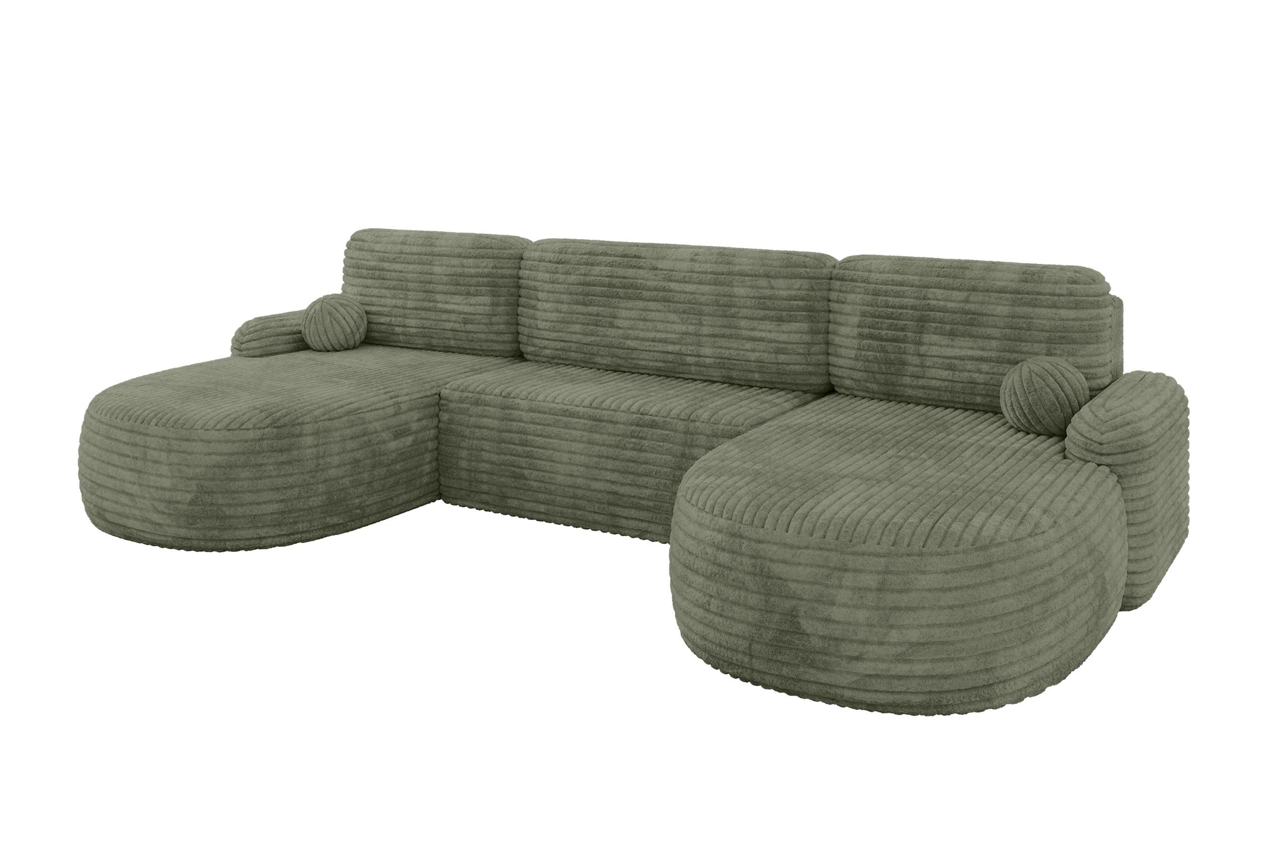 WOHNLANDSCHAFT mit Schlaffunktion und Bettkasten LIRA-U - 335x172x89 Olive - Olivgrün, Holzwerkstoff/Textil (335/89/172cm) - ALTDECOR