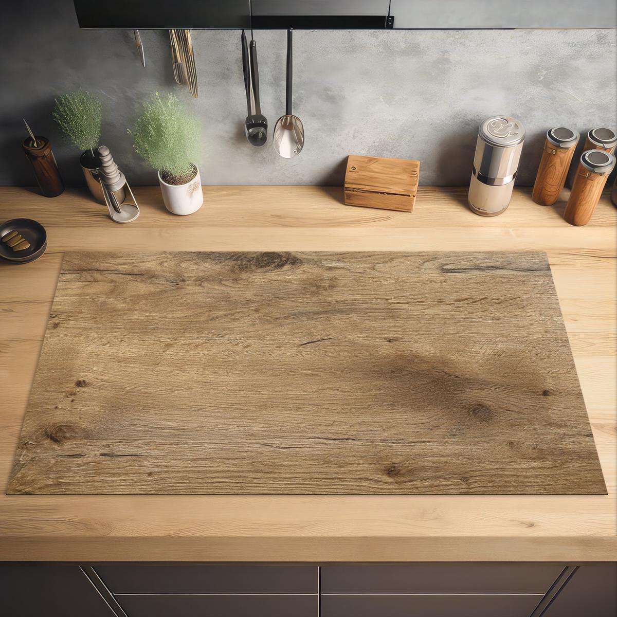HERDABDECKPLATTE Holz - Braun - Holzoptik Induktionsschutz 91.2x52 cm - Eichefarben, Kunststoff (91.2/52/0.2cm) - MuchoWow