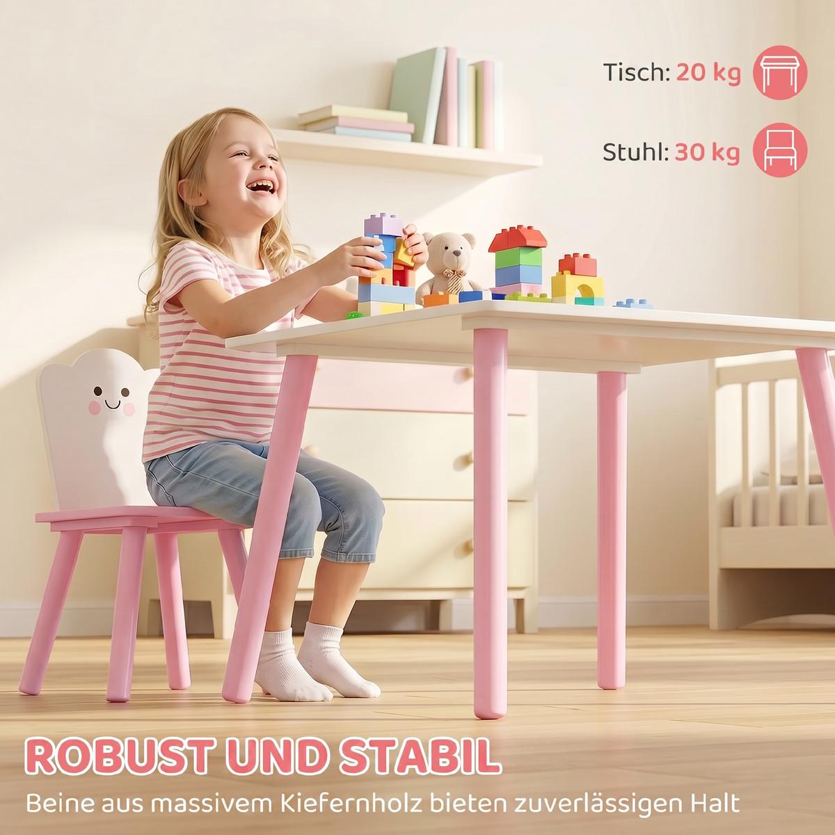 KINDERTISCH-UND-STUHL-SET MDF-Kiefernholz Rosa - Rosa, Holz/Holzwerkstoff (60/44/60cm) - AIYAPLAY