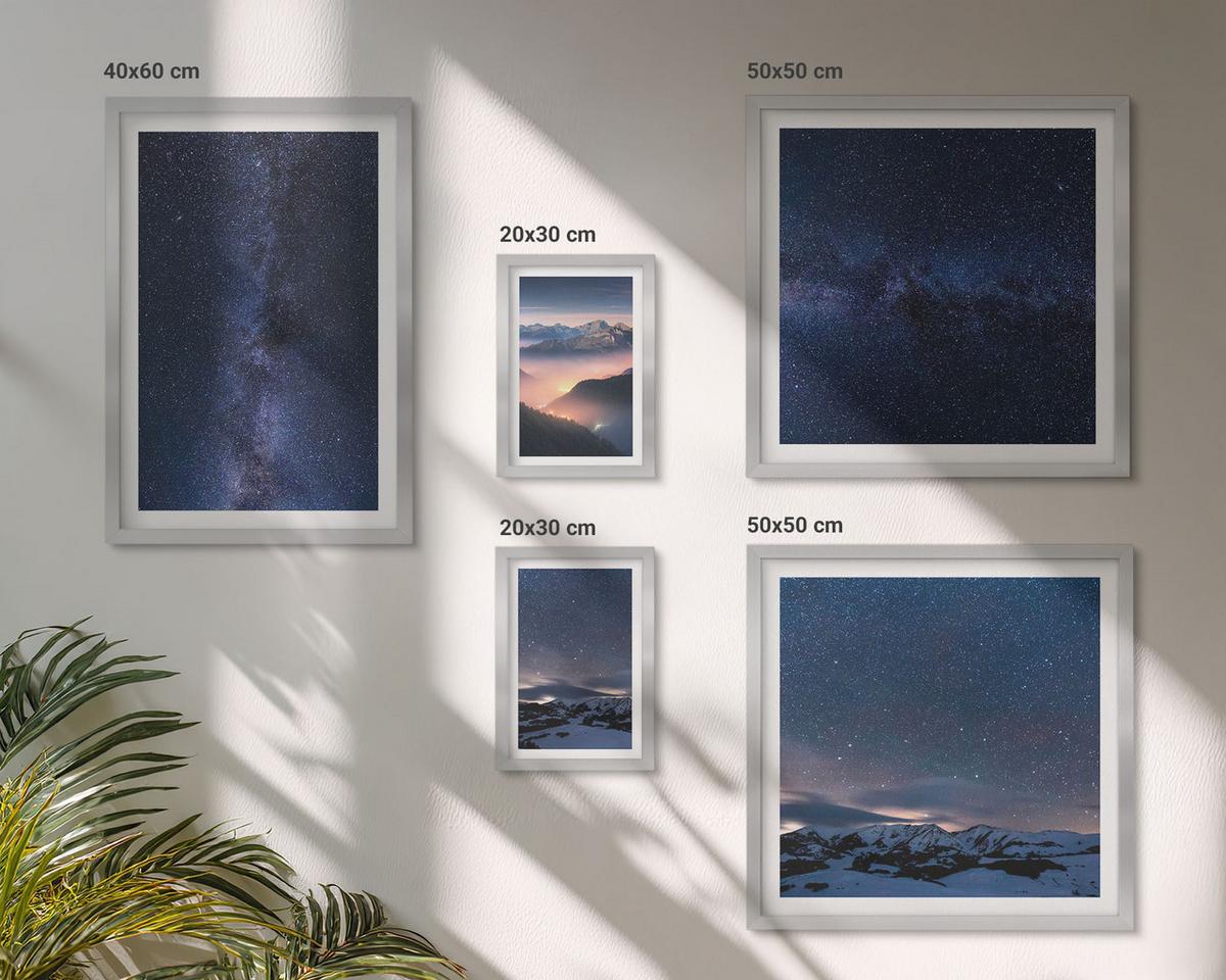 BILDER SET 5er Set - 50x50 cm & 20x30 cm & 40x60 cm Silberner Rahmen - Spiegelung der Felsen in Bergseen - Silberfarben, Kunststoff (40/60cm) - TULUP