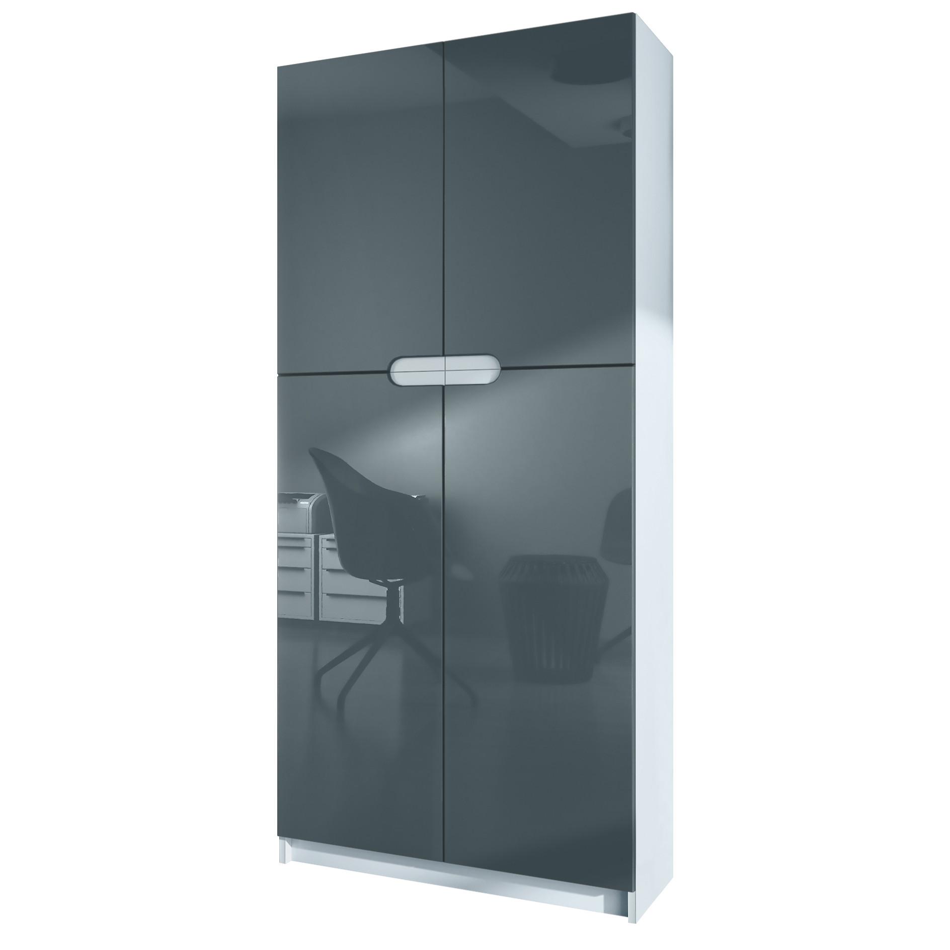 BÜROSCHRANK Logan Fronten in Grau Hochglanz - Grau, Holzwerkstoff (82/184/37cm) - Vladon