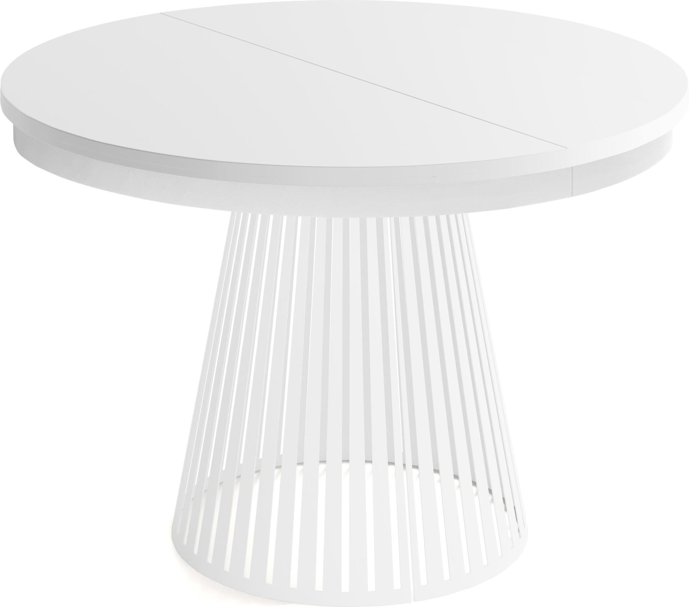 ESSTISCH Naro rund ausziehbar mit Weißem Lamellen-Metallgestell, Weiß 120-200/120/76 cm - Weiß, Holzwerkstoff/Metall (120/196/76cm) - WFL GROUP