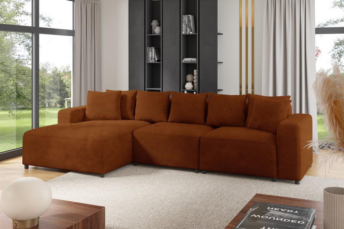 ECKSOFA Megan In Poso - Rotbraun, Holzwerkstoff/Textil (331/165cm) - Fun Möbel