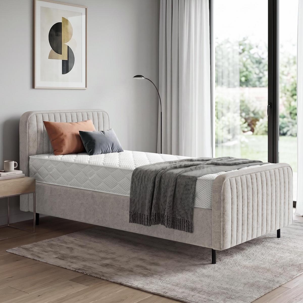 POLSTERBETT Lami 90x200, Einzelbett mit Bettkasten und Taschenfedernmatratze 20 cm, Beige - Beige/Schwarz, Textil/Metall (90/200cm) - Beautysofa