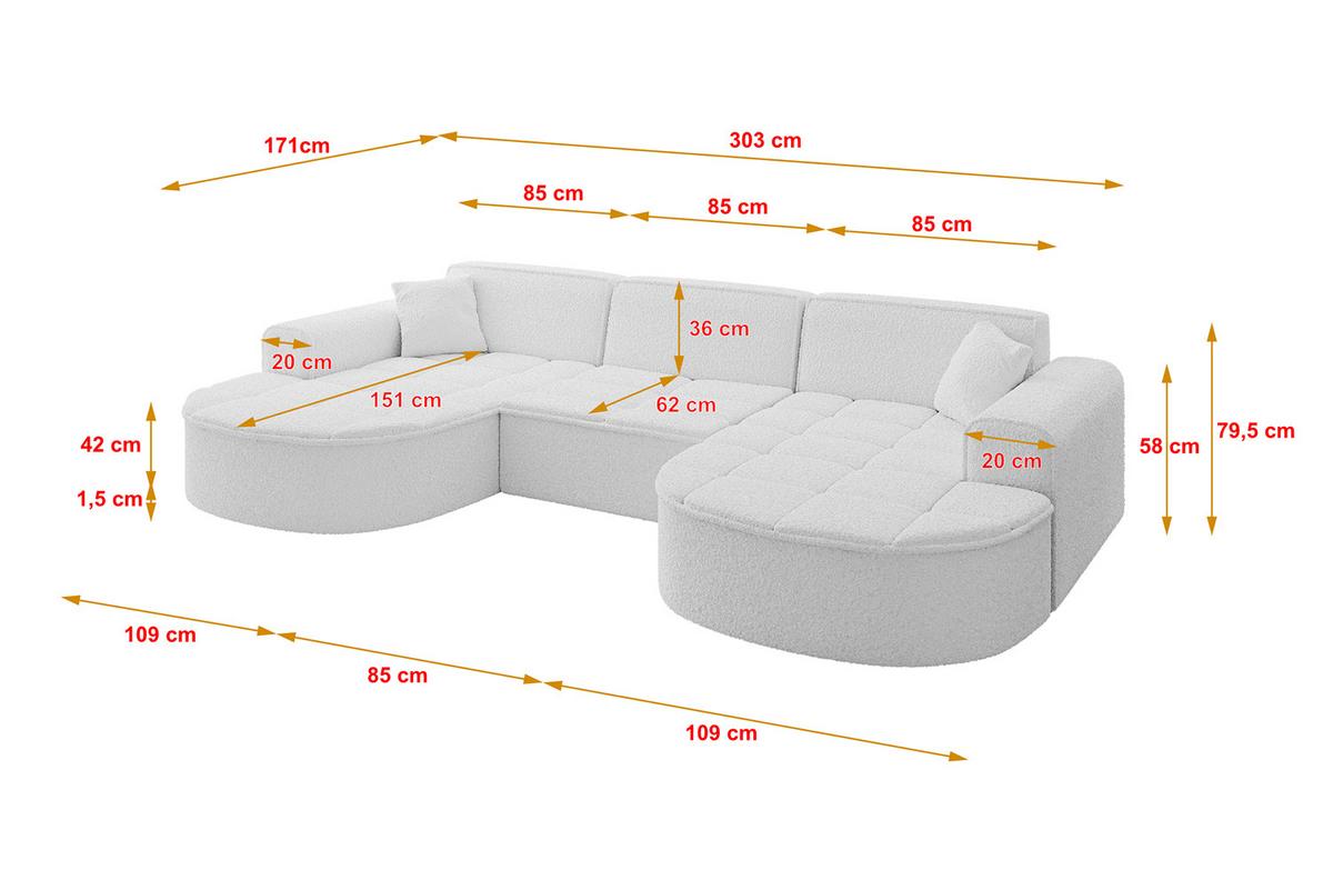 WOHNLANDSCHAFT TARO-U1 - 303x171x79,5 cm Weiß - Weiß, Holzwerkstoff/Textil (303/79.5/171cm) - ALTDECOR