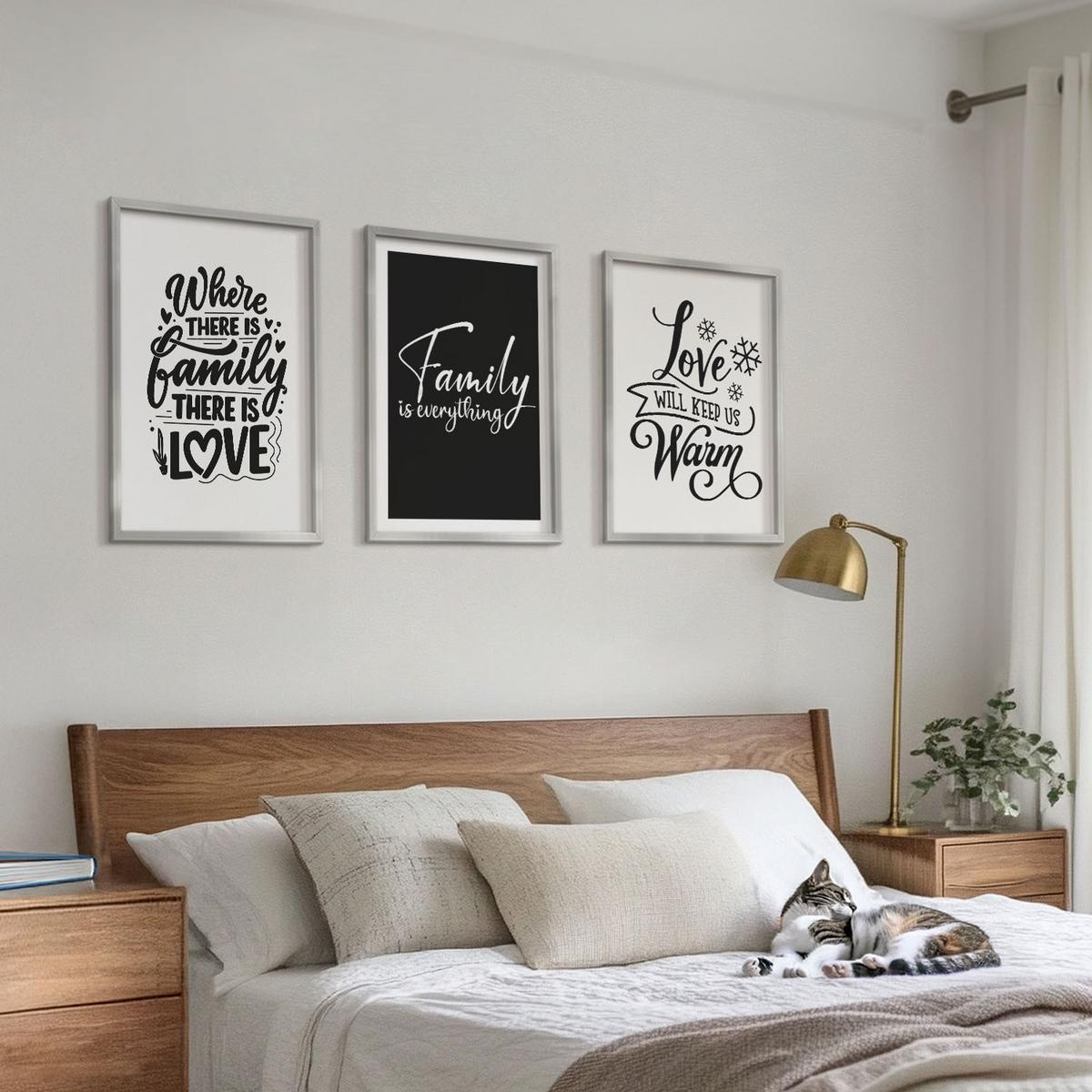 BILDER SET 3er Set - 40x60 cm Silberner Rahmen - Familie, Liebe, Wärme, Zuhause - Silberfarben, Kunststoff (40/60cm) - TULUP