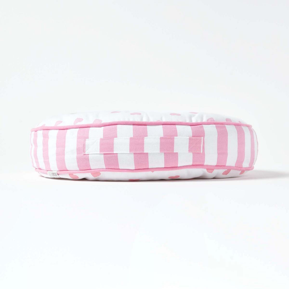 BODENKISSEN rund, Herzen & Streifen – rosa-weiß, Ø 43/7 cm - Weiß, Textil (43/43/7cm) - Homescapes