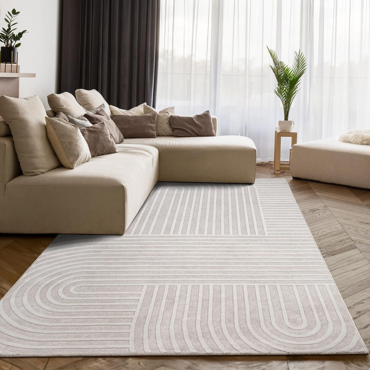 KURZFLORTEPPICH, abstrakt, aus Polyester, Florhöhe 10 mm, Creme, 160 x 220 cm - Creme, Textil (220/160cm) - KADIMA DESIGN