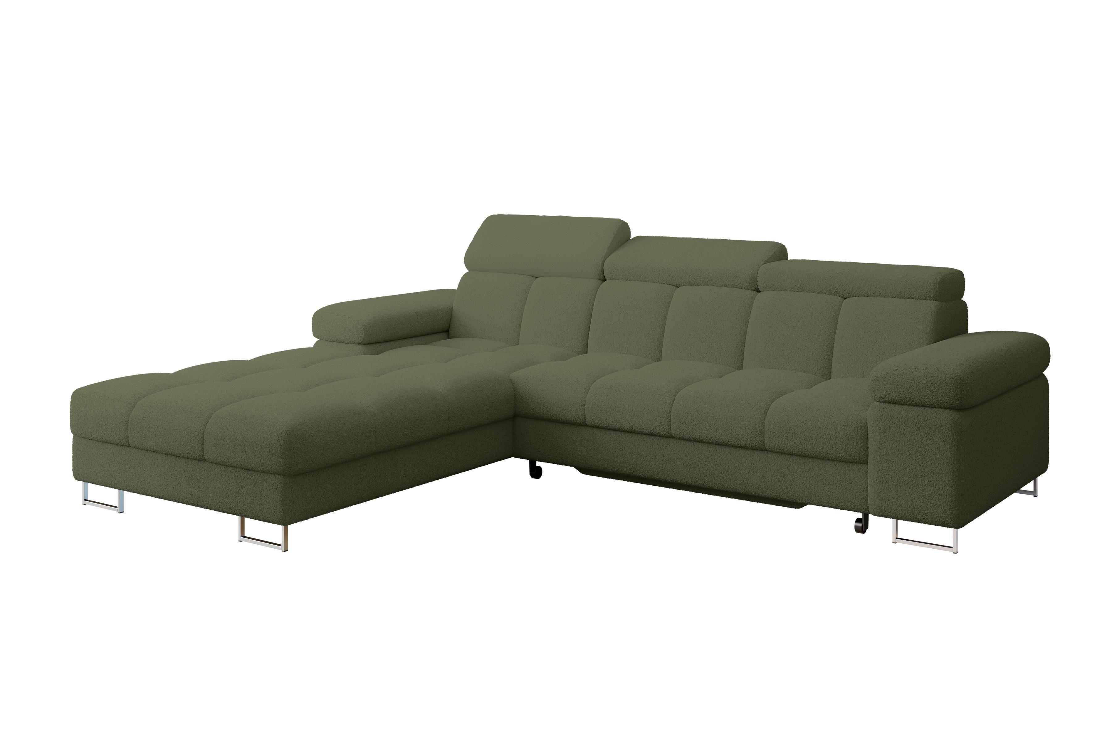 ECKSOFA mit Schlaffunktion Ottomane Links 271x203x79 Grün Bouclé - Smaragdgrün, Holzwerkstoff/Textil (271/203cm) - ALTDECOR