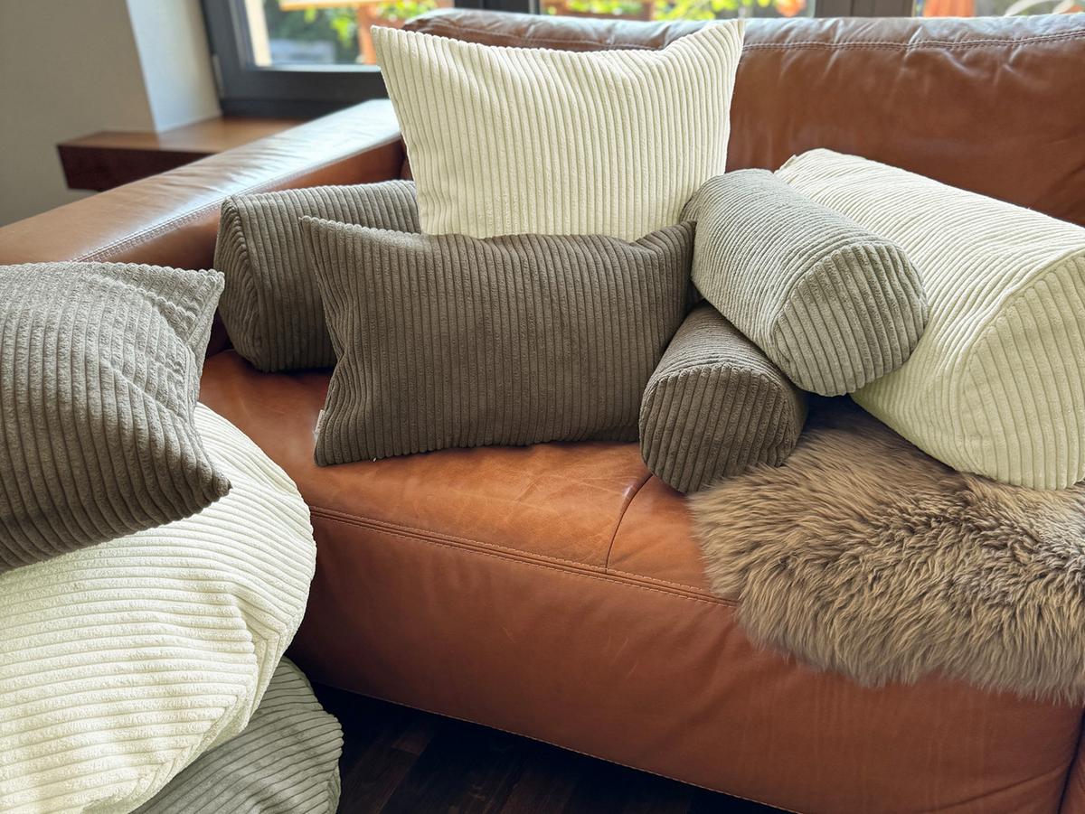 KISSENHÜLLE HYggelig No.2 Block Cord-Samt taupe-grau 50/30 cm - Greige, Textil (30/50cm) - beties Heimtextil