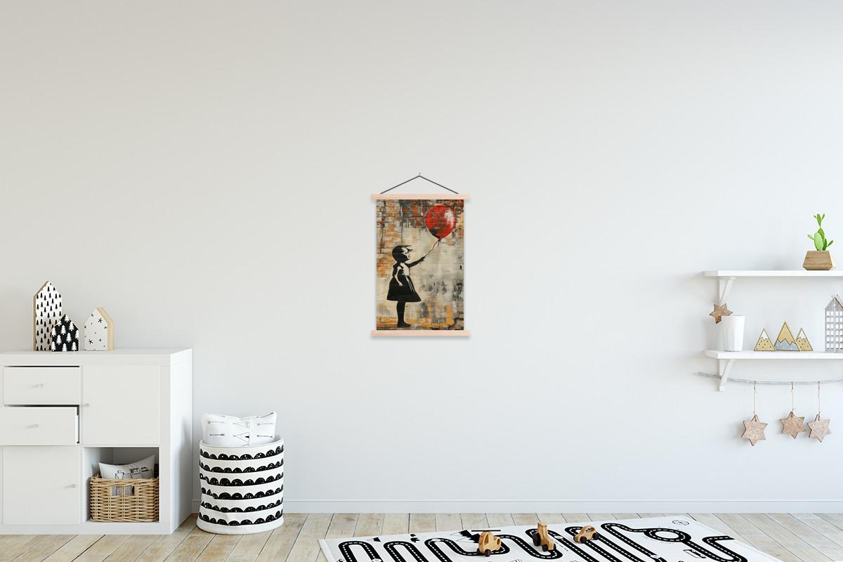 POSTER MIT MAGNETLEISTEN Graffiti - Banksy - Mädchen - Straßenkunst Deko Wohnzimmer 40x60 cm - Sandfarben, Textil (40/60/0.15cm) - MuchoWow