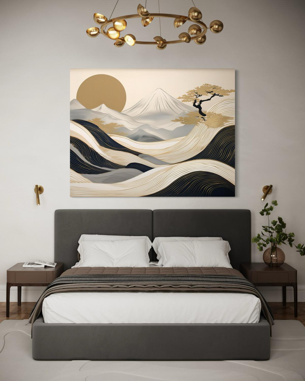 WANDBILD japanische boho landschaft - Beige, Textil (60/40cm) - Feeby