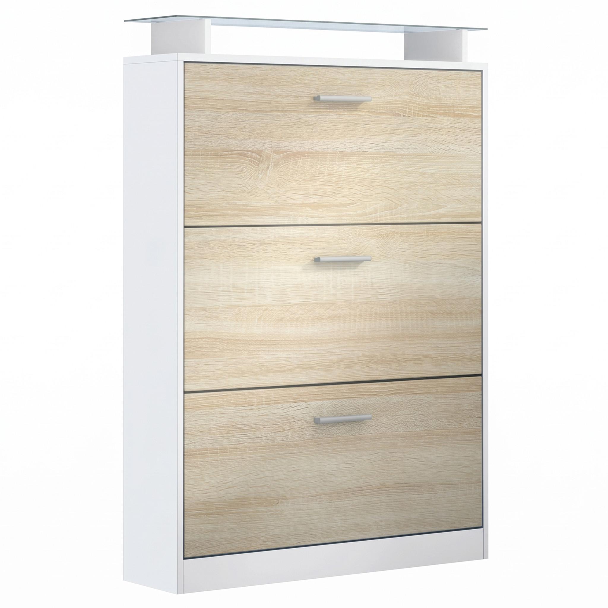 SCHUHSCHRANK Lavia Front in Eiche sägerau - Eiche San Remo, Holzwerkstoff (89/128/23cm) - Vladon