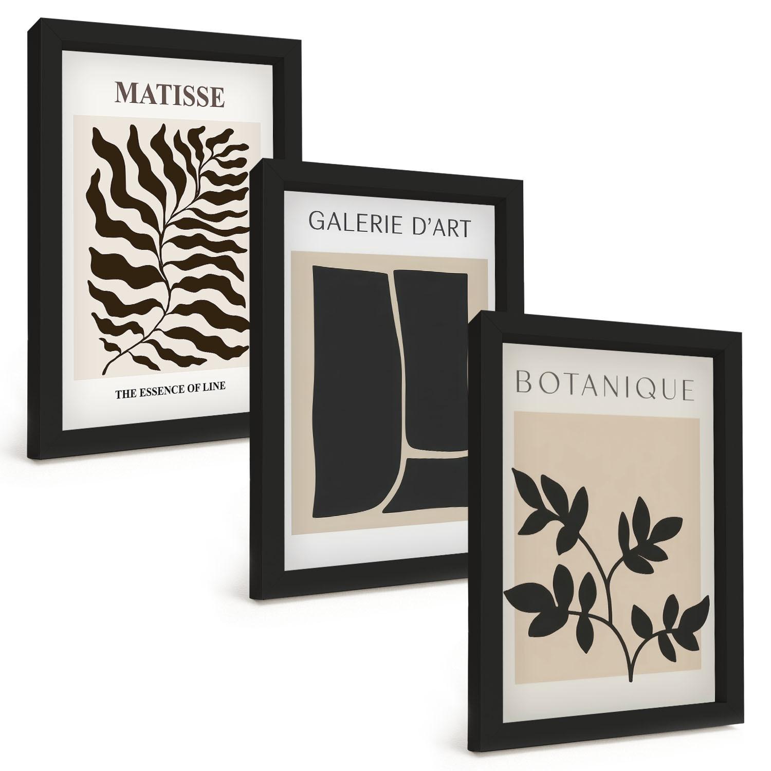 BILDER SET 3er Set - 20x30 cm Schwarzer Rahmen - Minimalistische Pflanzenposter - Schwarz, Kunststoff (20/30cm) - TULUP