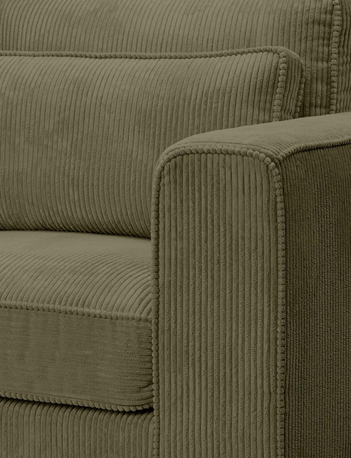 SOFA khaki Cord 3-Sitzer 241 cm, Couch mit Wellenfederung - Dunkelgrün/Schwarz, Holzwerkstoff/Kunststoff (241/92/112cm) - Inn.Furn