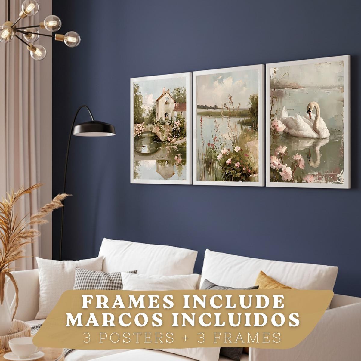 POSTER 3er Bilder-Set Wandbilder Ölmalerei modern Wohnzimmer Deko, Schlafzimmer, Küche, Badezimmer Weißer Rahmen A3 - Weiß, Papier (29.7/1/42cm) - Nacnic