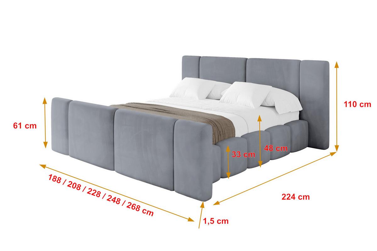 POLSTERBETT mit Bettkasten, Fußteil und Lattenrost, Bett mit Matratze H3/H4 - NILO-Z 140x200 Grau - Grau, Holzwerkstoff/Textil (140/200cm) - ALTDECOR