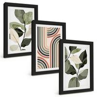 BILDER SET 3er Set - 20x30 cm Schwarzer Rahmen - Geometrische Pflanzenmotive - Schwarz, Kunststoff (20/30cm) - TULUP