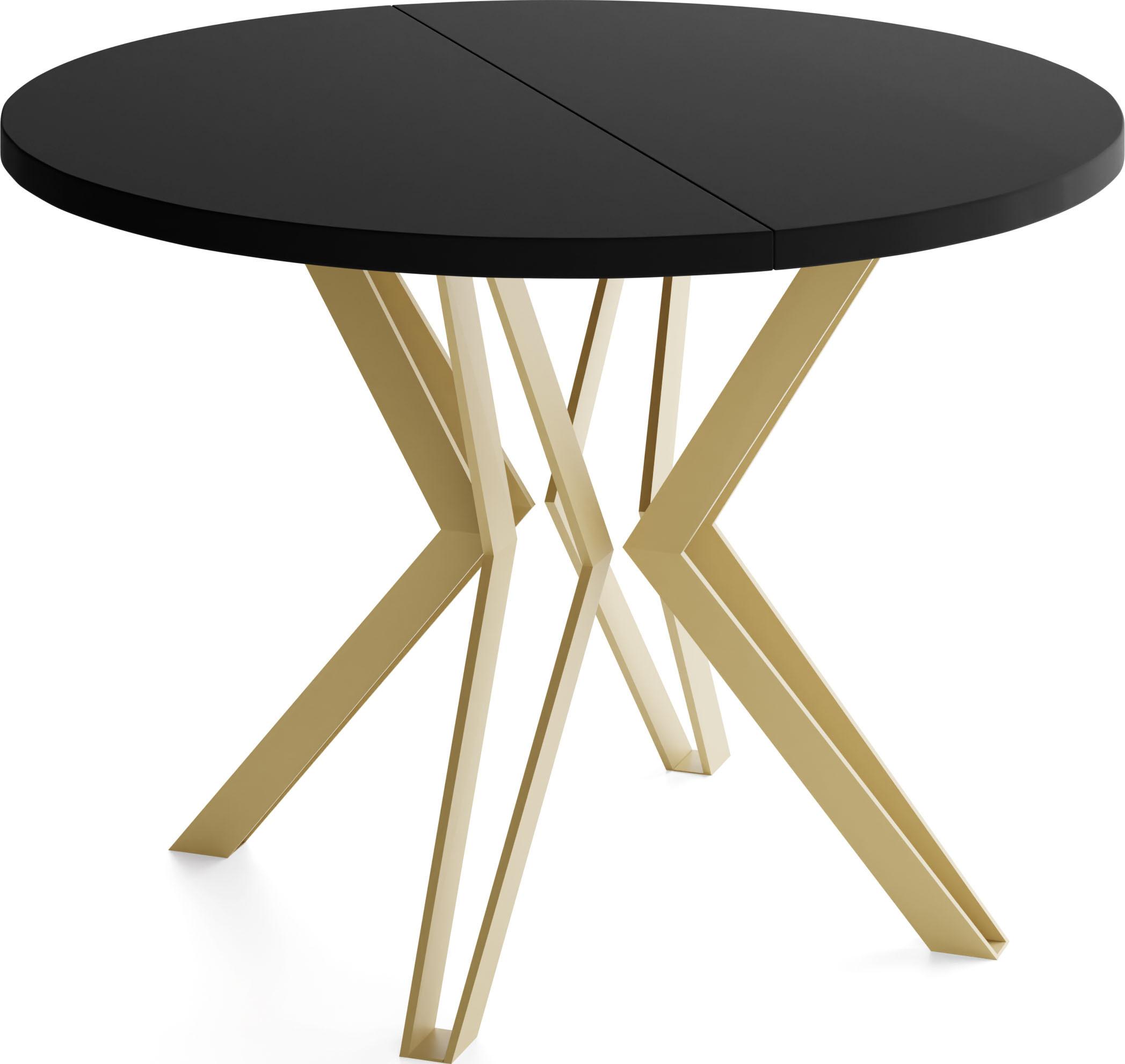 ESSTISCH Daisy runder ausziehbarer, Schwarz 120-200/100/76 cm - Goldfarben/Schwarz, Holzwerkstoff/Metall (120/200/76cm) - WFL GROUP