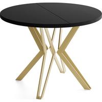 ESSTISCH Daisy runder ausziehbarer, Schwarz 120-200/100/76 cm - Goldfarben/Schwarz, Holzwerkstoff/Metall (120/200/76cm) - WFL GROUP