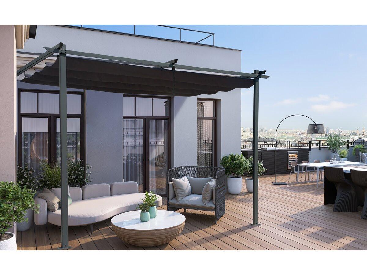 PERGOLA - MARKISE pergola adossée avec toit rétractable - 3 x 3 m - gris anthracite Grau - Grau, Metall (290/220/295cm) - Habitat Garten