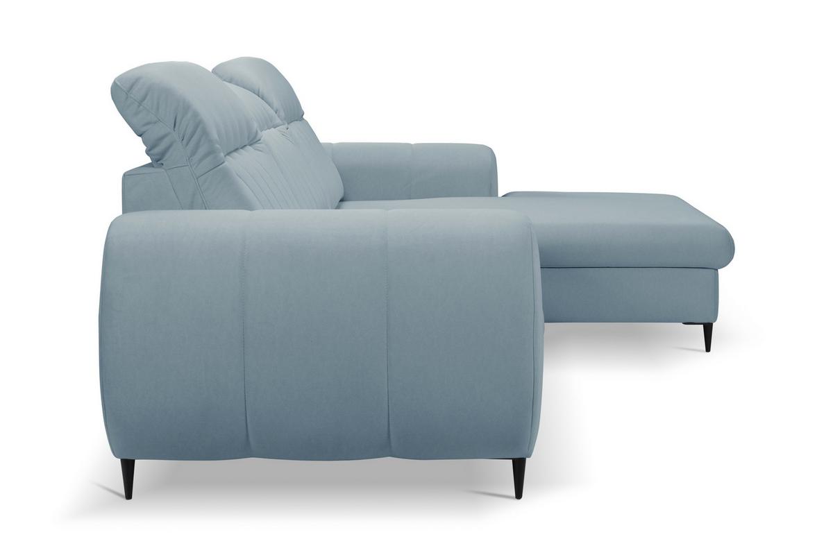 ECKSOFA PURO R-S Blau Plüsch-Stoff mit Schlaffunktion - Blau, Holz (275/166cm) - MASSENO