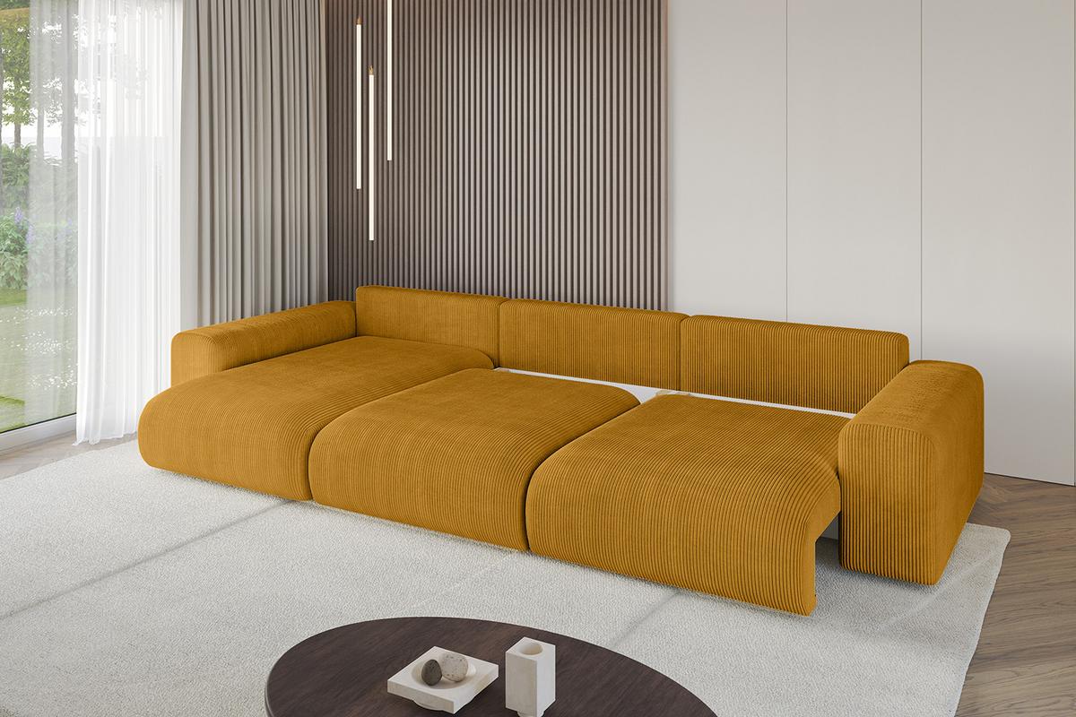 ECKSOFA Ottomane links ESKAR-L2 364x176x72 Currygelb Cord - Currygelb/Schwarz, Holzwerkstoff/Kunststoff (364/176cm) - ALTDECOR