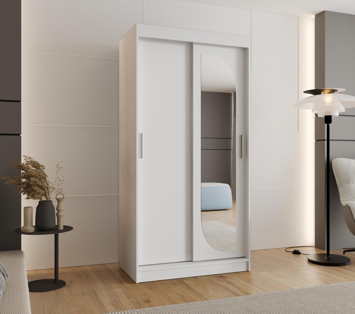 SCHIEBETÜRENSCHRANK mit Spiegel LUCY 200/100/62 2-türig - Silberfarben/Weiß, Holz (100/200/62cm) - MÖBEL KRYSPOL