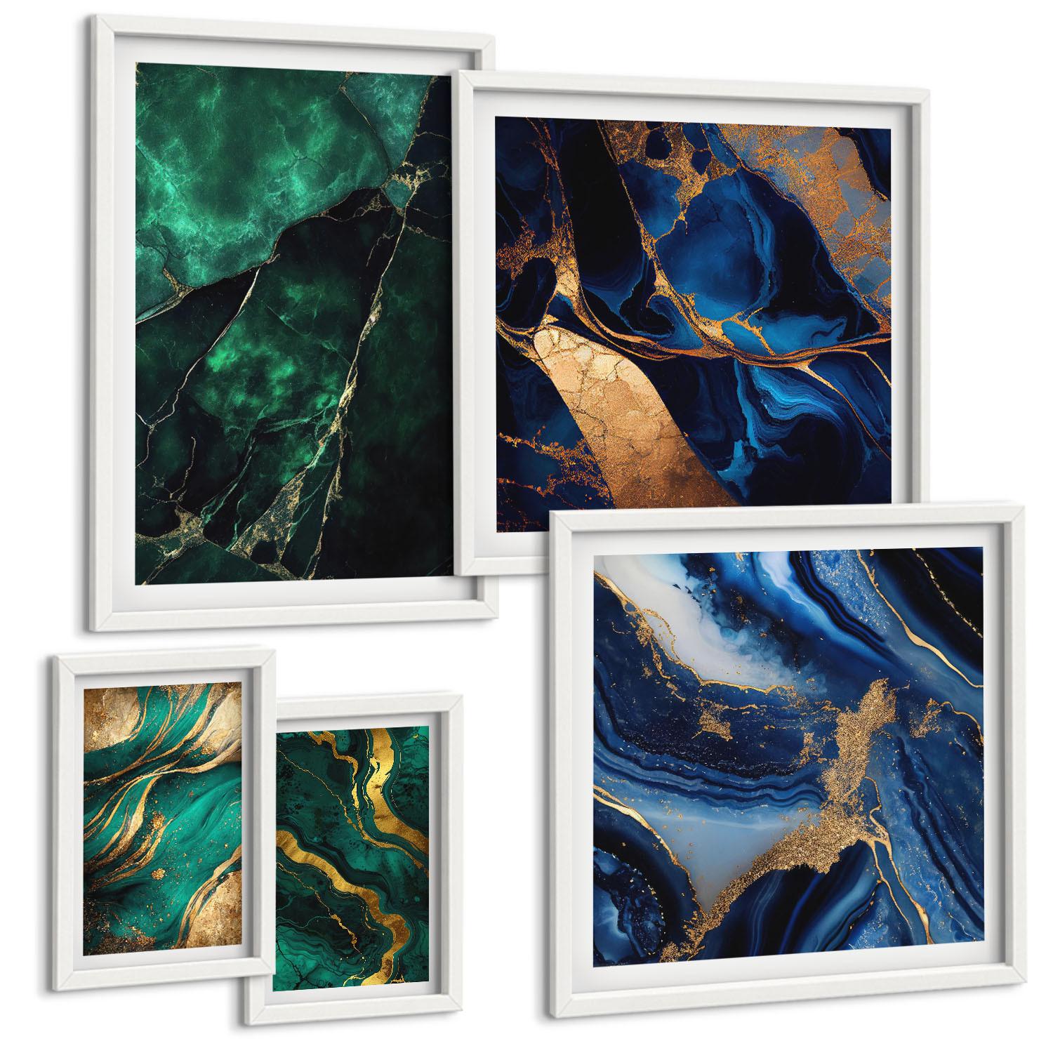 BILDER SET 5er Set - 50x50 cm & 20x30 cm & 40x60 cm Weißer Rahmen - Blumen, heller Hintergrund, Marmormuster - Weiß, Kunststoff (40/60cm) - TULUP