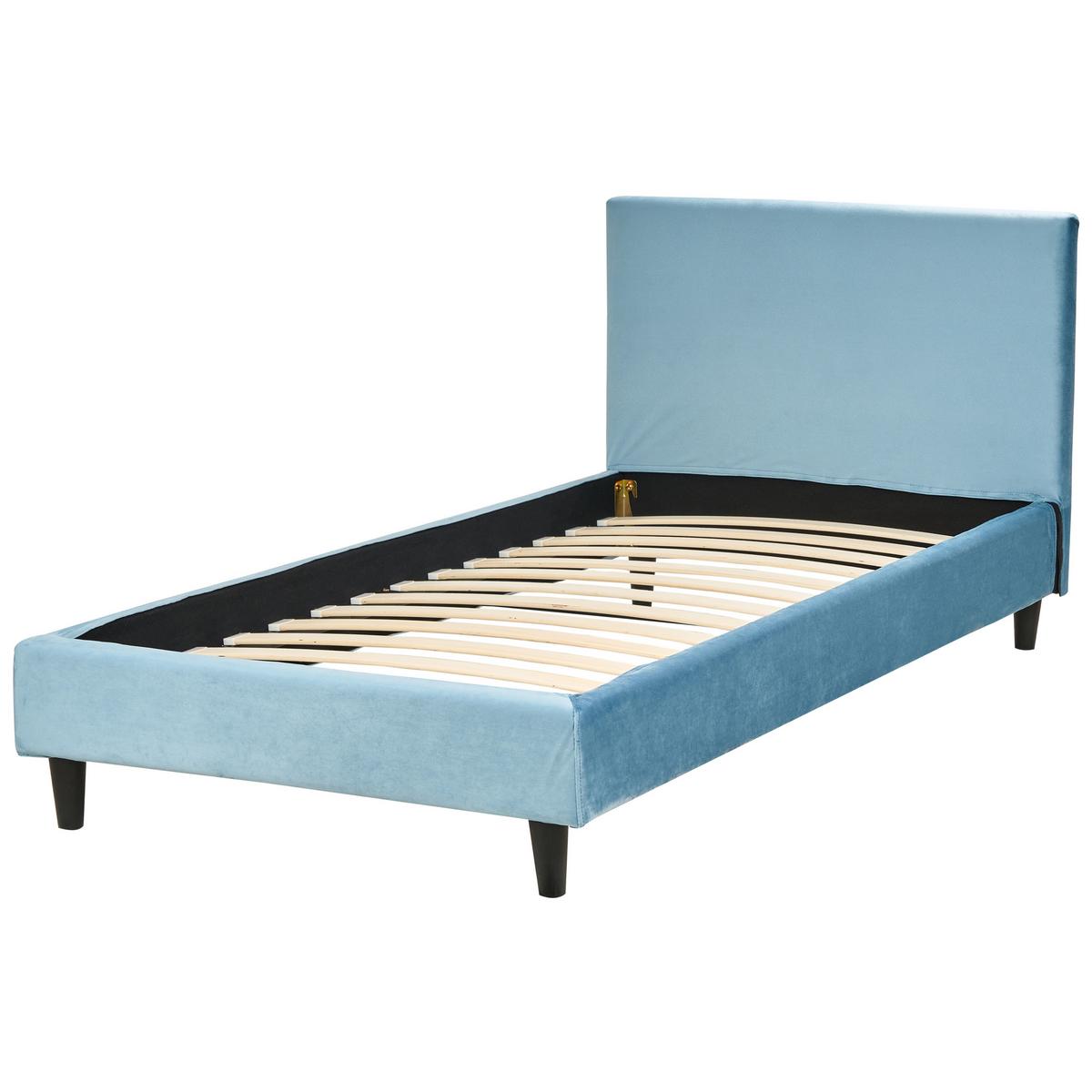 BETTRAHMENBEZUG Samtstoff 90/200 cm Hellblau Fitou - Hellblau, Textil (100/214cm) - Beliani
