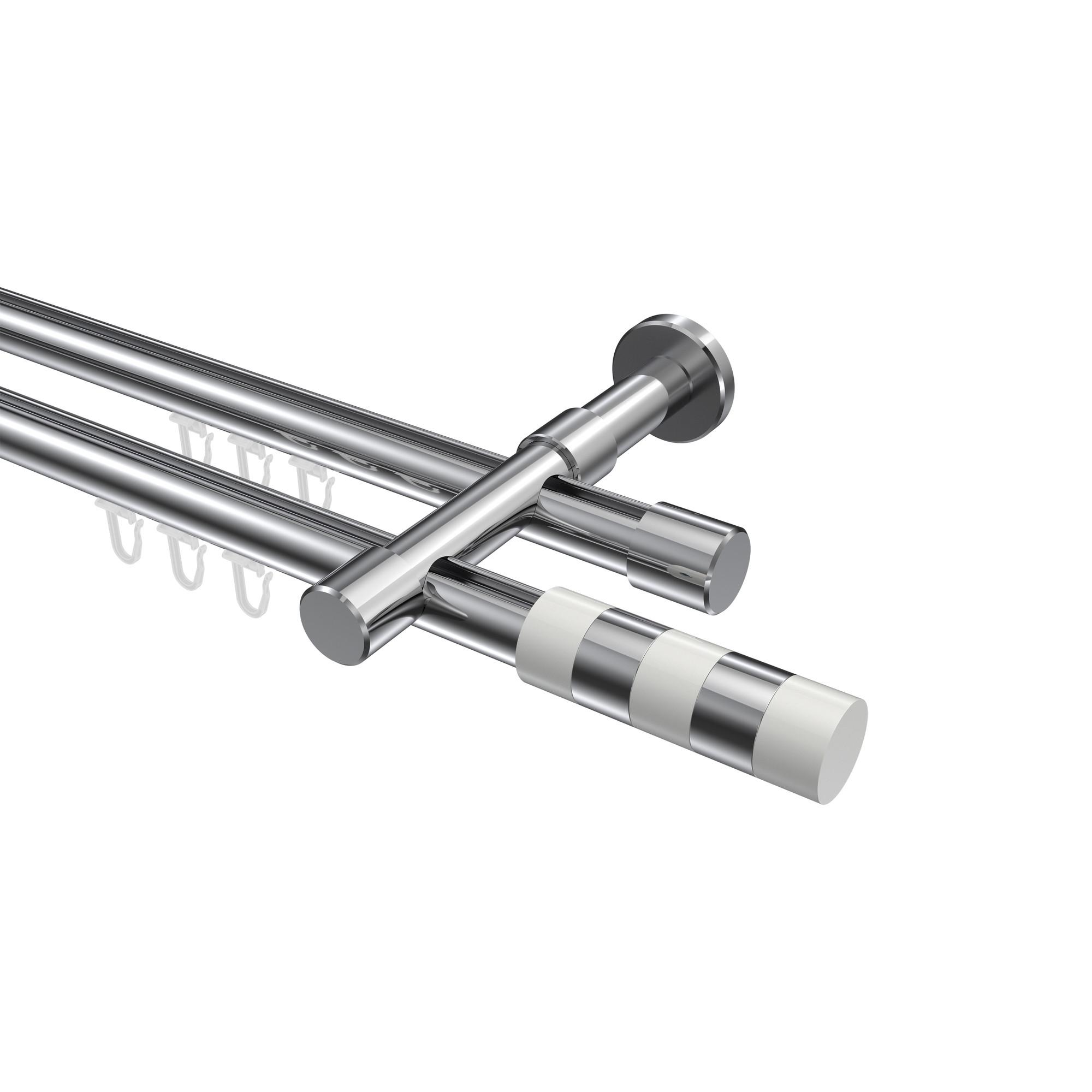 GARDINENSTANGE INNENLAUF Prestige Mavell 200 cm, 2-läufig, 20 mm Ø Chrom - Chromfarben/Weiß, Metall (200cm) - INTERDECO