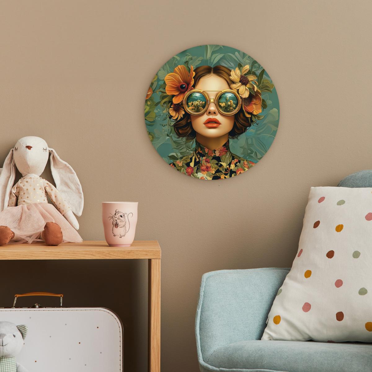 WANDBILD Frau - Blumen - Schmetterlinge - Natur - Vintage Deko Wohnzimmer 30x30 cm - Petrol, Kunststoff (30/30cm) - MuchoWow