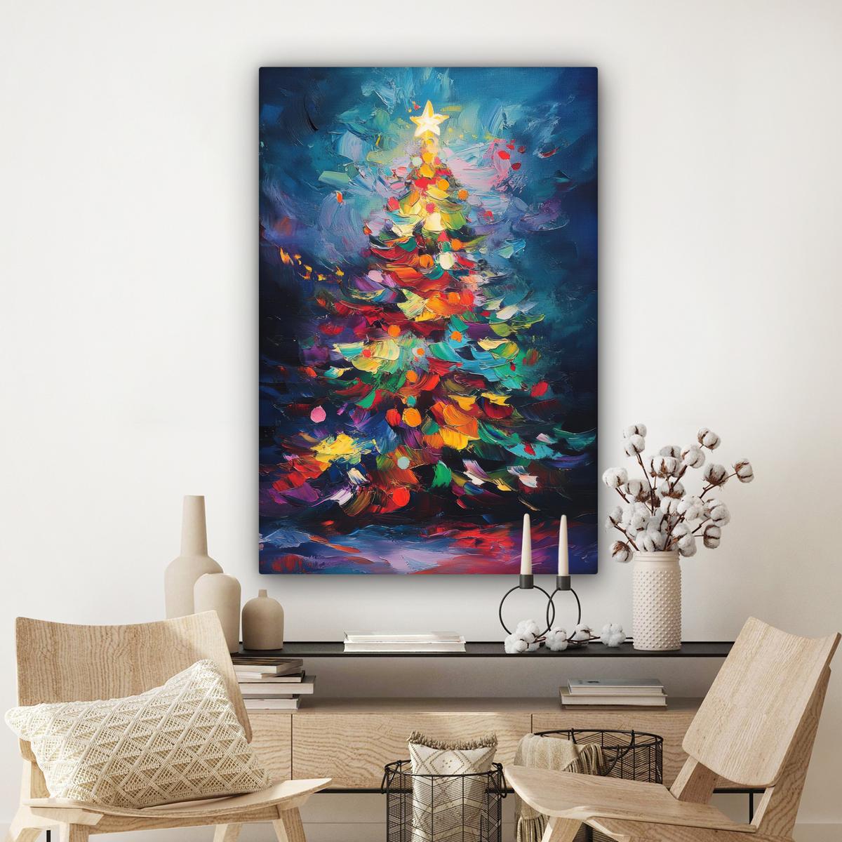 LEINWANDBILD Weihnachtsbaum - Weihnachten - Abstrakt - Farbenfroh Deko XXL 80x120 cm - Multicolor, Textil (80/120cm) - MuchoWow