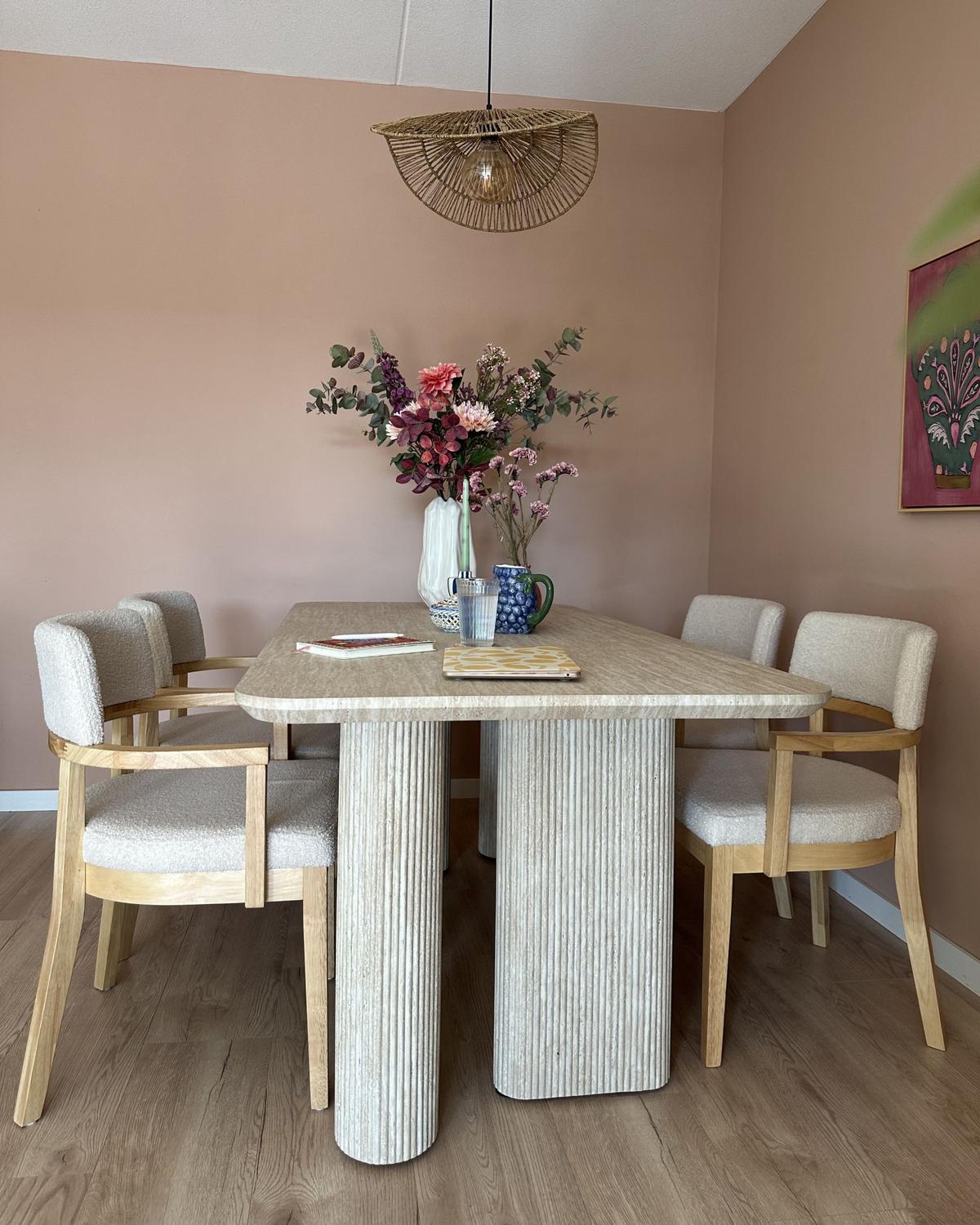 ESSTISCH Travertinoptik 180/90 cm Barroy - Beige, Holzwerkstoff (180/90/76cm) - Beliani
