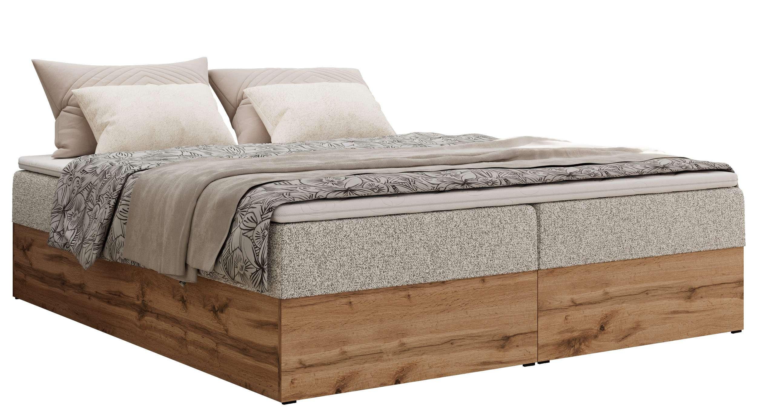 BOXBETT WOOD ZERO 140/200 - Hellgrau Struktur - H4 - Topper T25 - Hellgrau, Textil (140/200cm) - MKS
