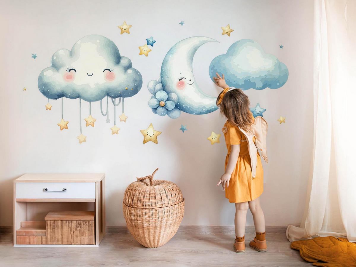 WANDAUFKLEBER 80x81cm - Fröhlicher Himmel mit Wolken - Multicolor, Kunststoff (80/81/0.1cm) - Wallfluent