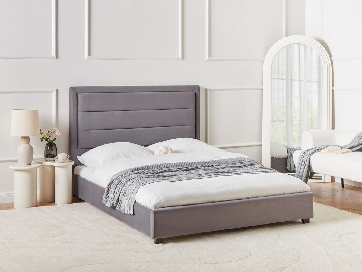 BETT mit Lattenrost 140/200 cm Dunkelgrau Rouen - Dunkelgrau/Schwarz, Textil (140/200cm) - Beliani