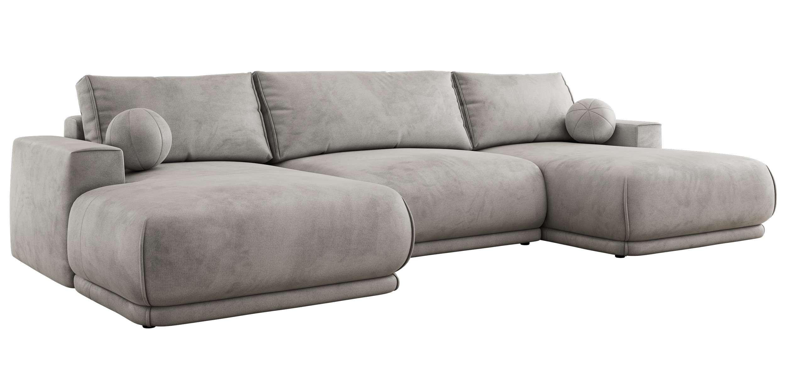 WOHNLANDSCHAFT RINA U Hellgrau Velvet - Hellgrau/Schwarz, Kunststoff/Textil (360/85/170cm) - MKS