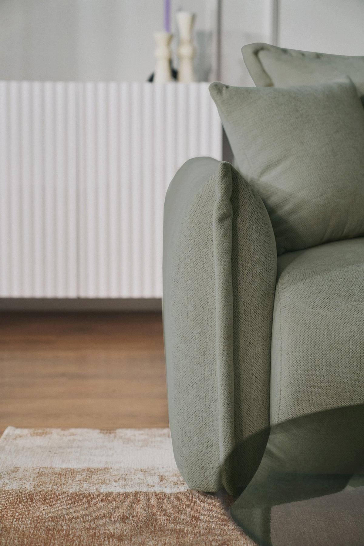 ECKSOFA Cushi Salbeigrün-Chenille - Schwarz/Hellgrün, Kunststoff/Textil (183/252cm) - Selsey